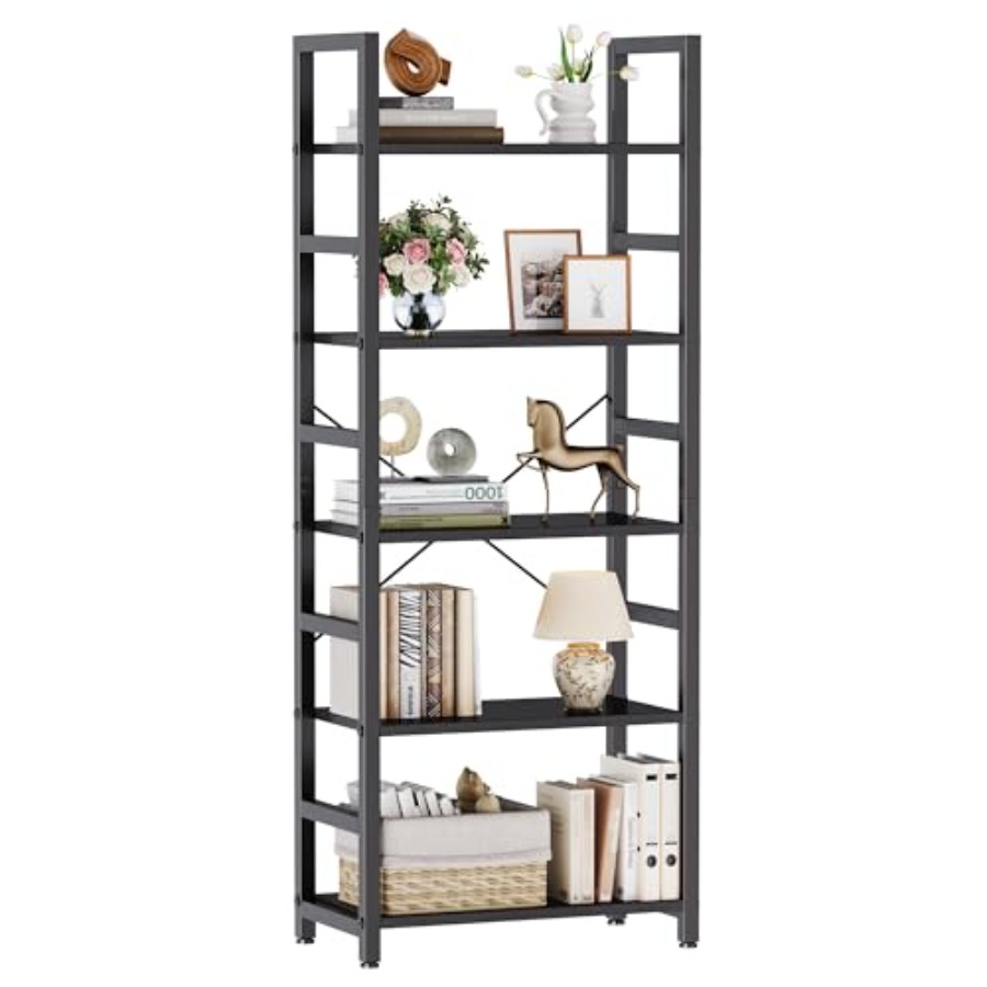 Free Home Office - 5-Tier Bookshelf, Modern Tall Bookcase, Open