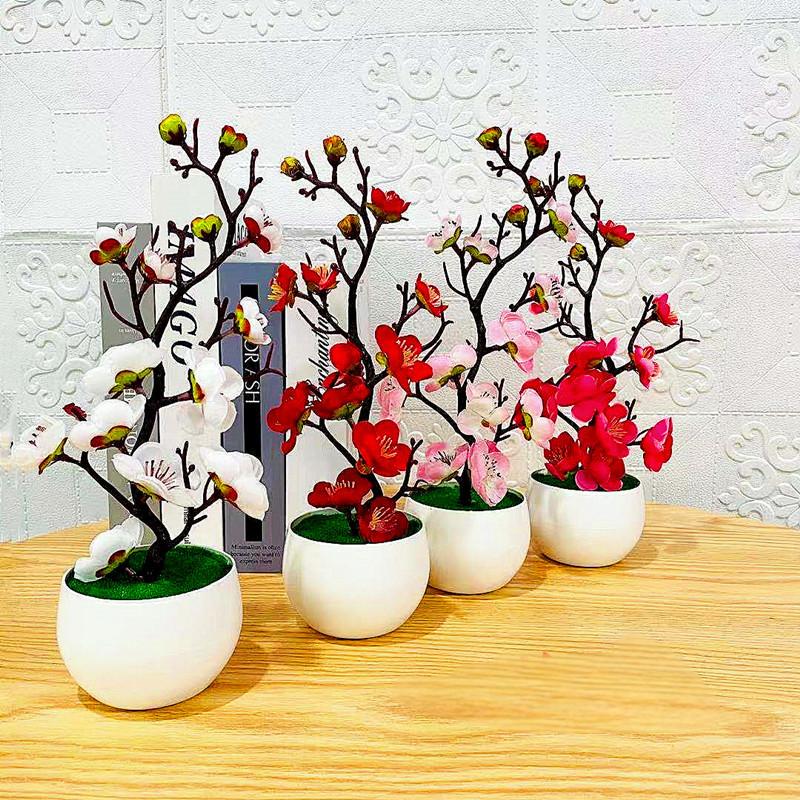 Home Office Simulator - Simulation Plum Flower Pot Plant Artificial
