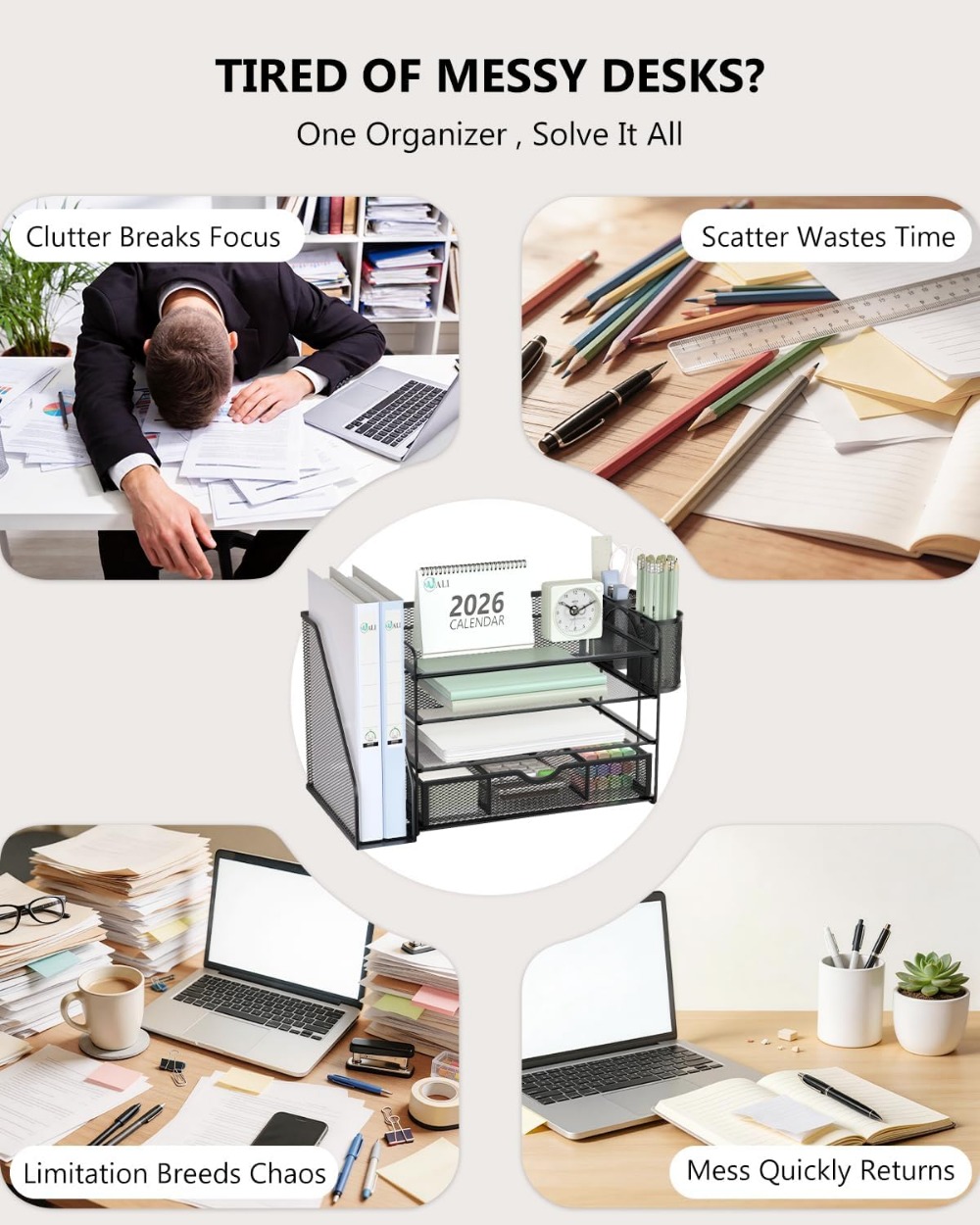 4-Tier Desktop File Organizer  - Home Office Desk With Drawers 评论和价格