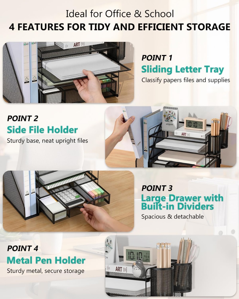 4-Tier Desktop File Organizer  - Home Office Desk With Drawers 评论和价格