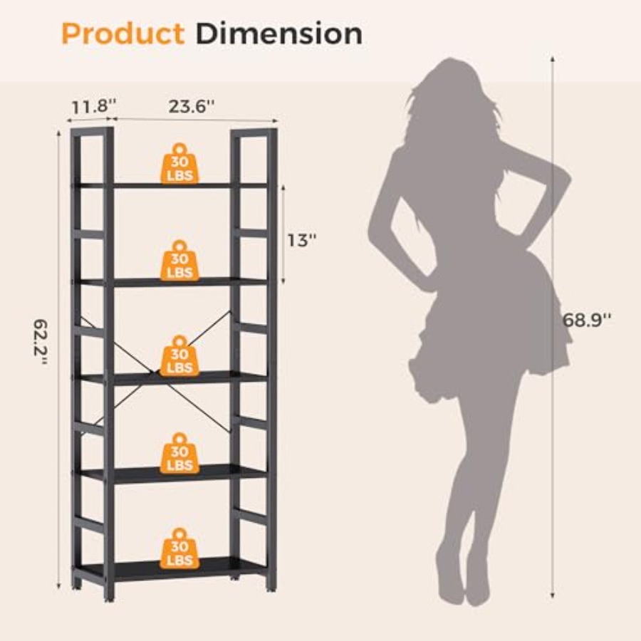 5-Tier Bookshelf, Modern Tall  - Free Home Office 评论和价格